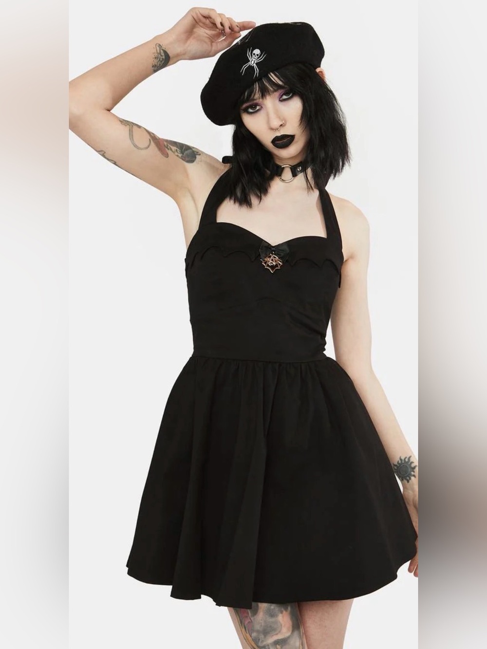 NWT Grave Girls Bathed In Moonlight Halter Dress L Black Goth Pinup Dolls Kill